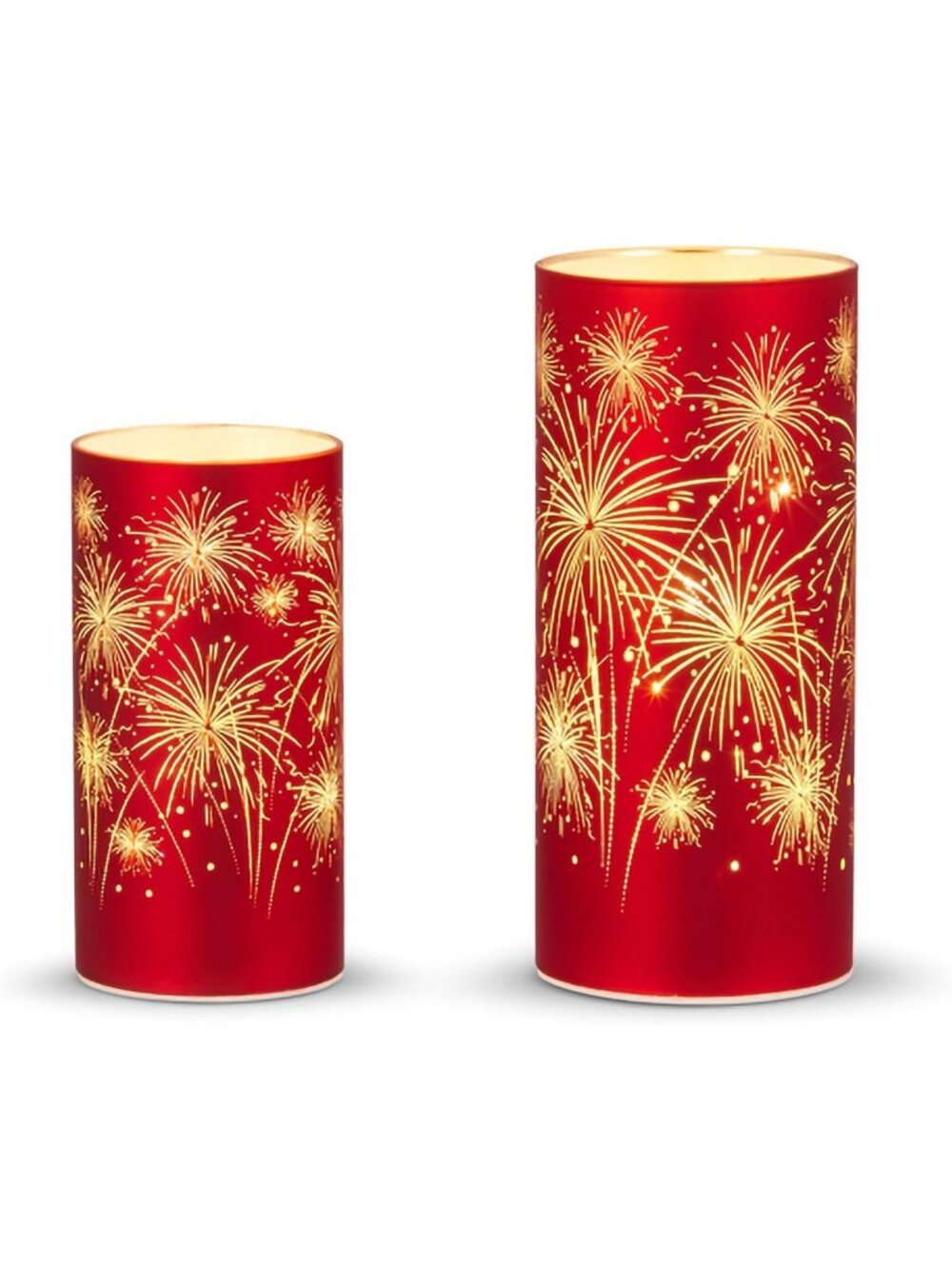 Set of 2 Battery Operated Red Lighted Firework Lanterns - Festive Home Decor